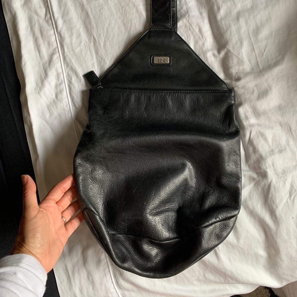 Vintage The Sak Black Pebbled Leather Sling Backpack